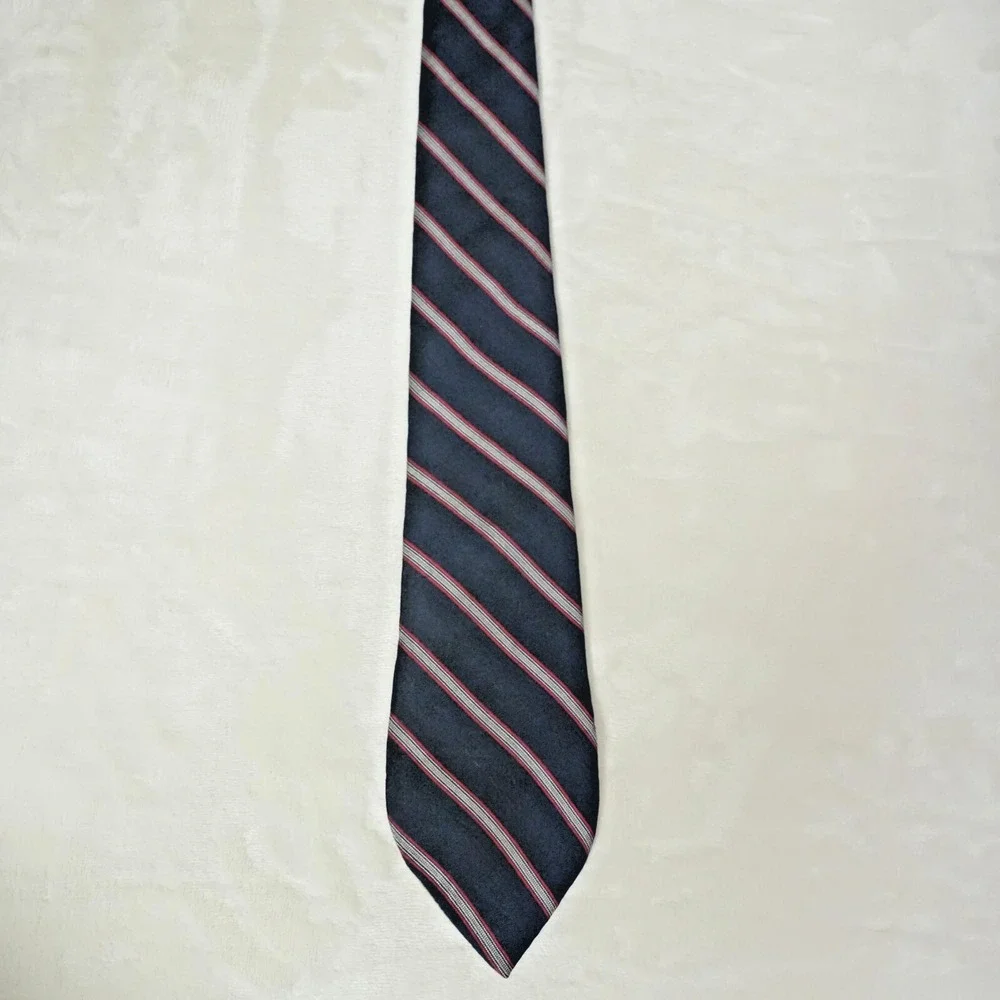 Christian Dior Men's Navy Blue Striped All Silk Neck Tie 57